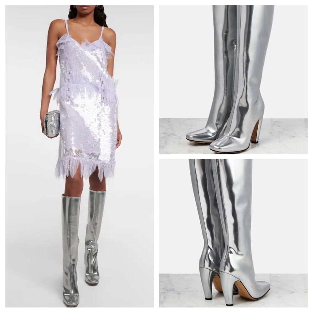 Bottega Veneta Mirrored Leather Knee-High Boots